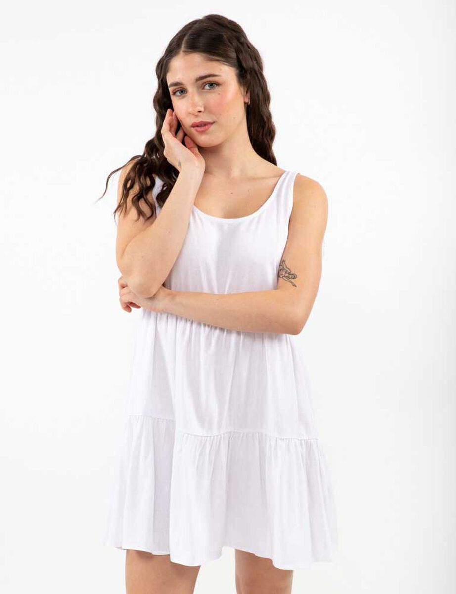 Vestido Corto Lino Sin Mangas Mujer Icono