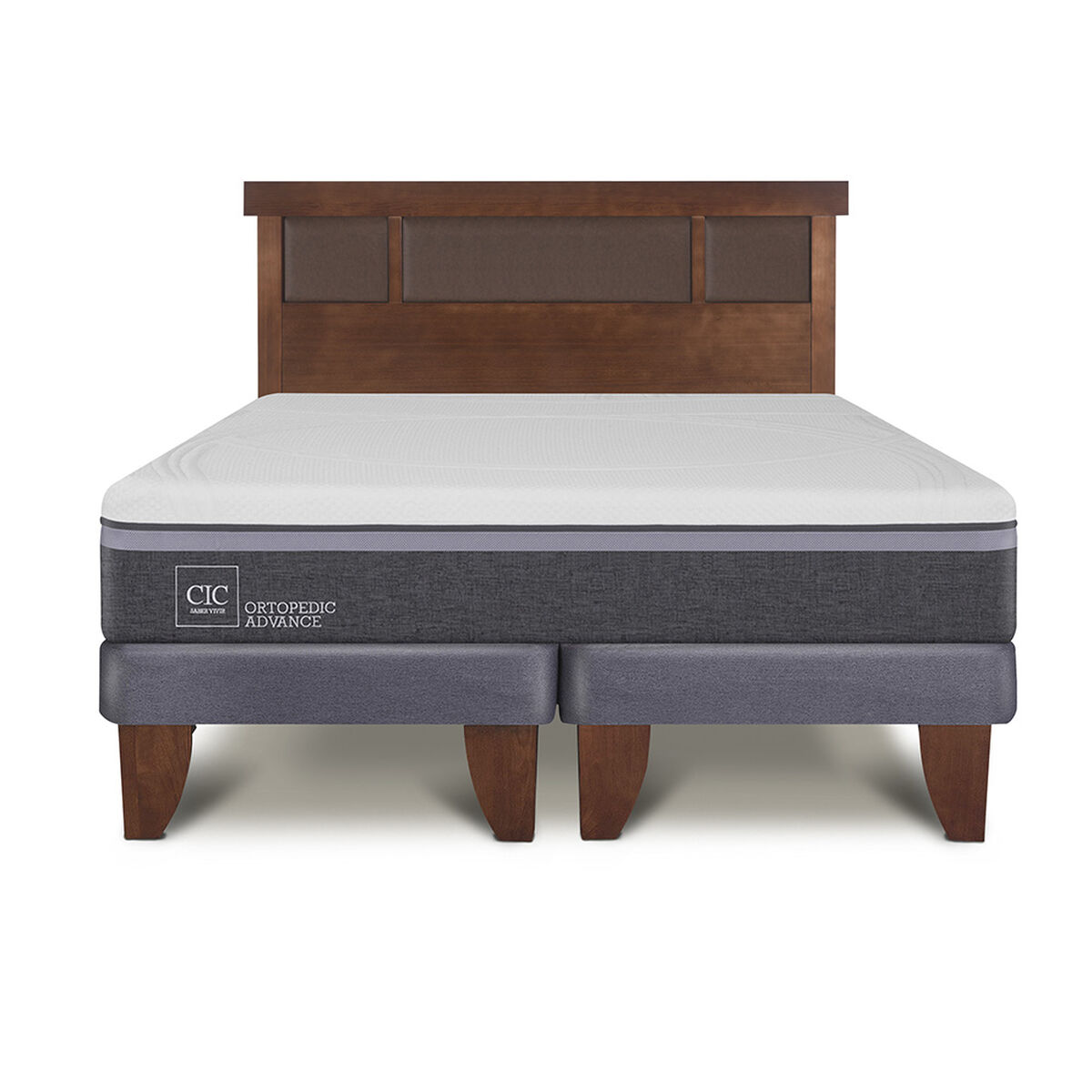 Cama Europea CIC Base Dividida 2 Plazas Ortopedic Advance + Respaldo Dublin Caramelo
