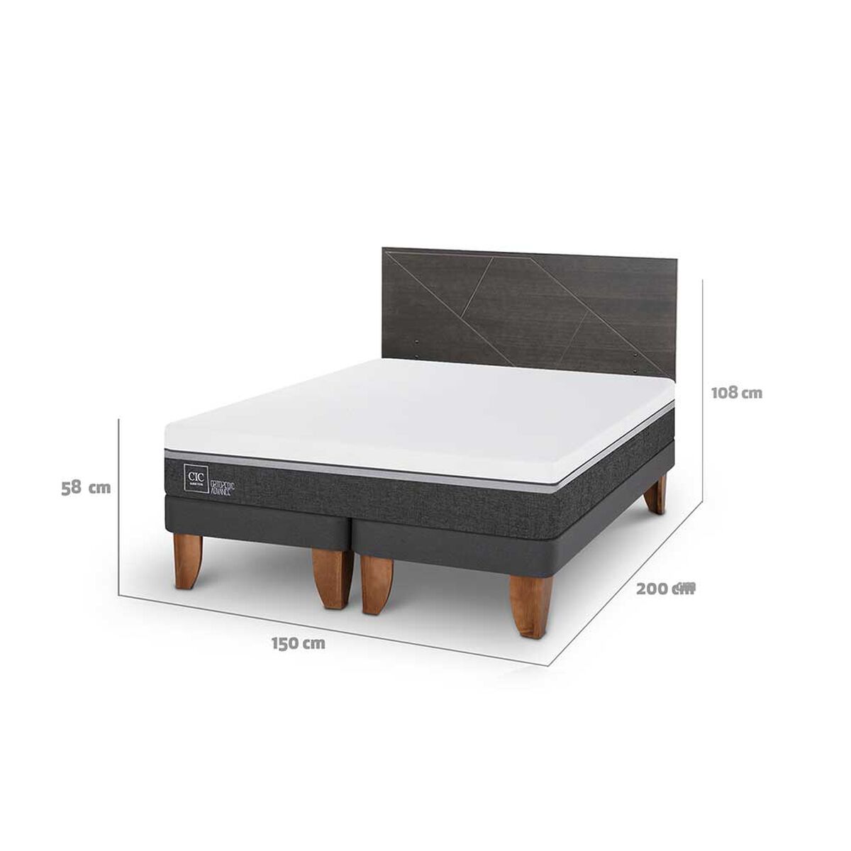 Cama Europea CIC Base Dividida 2 Plazas Ortopedic + Respaldo Munich
