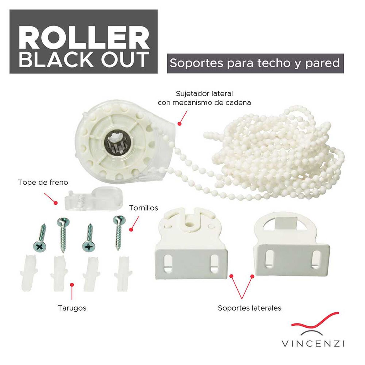 Kit Instalación para Cortina Roller Blackout Vincenzi R6029 Blanco 35 mm