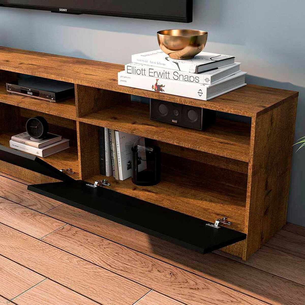 Rack TV Vekkahome Moyan Hasta 75'' Caf&eacute; Negro