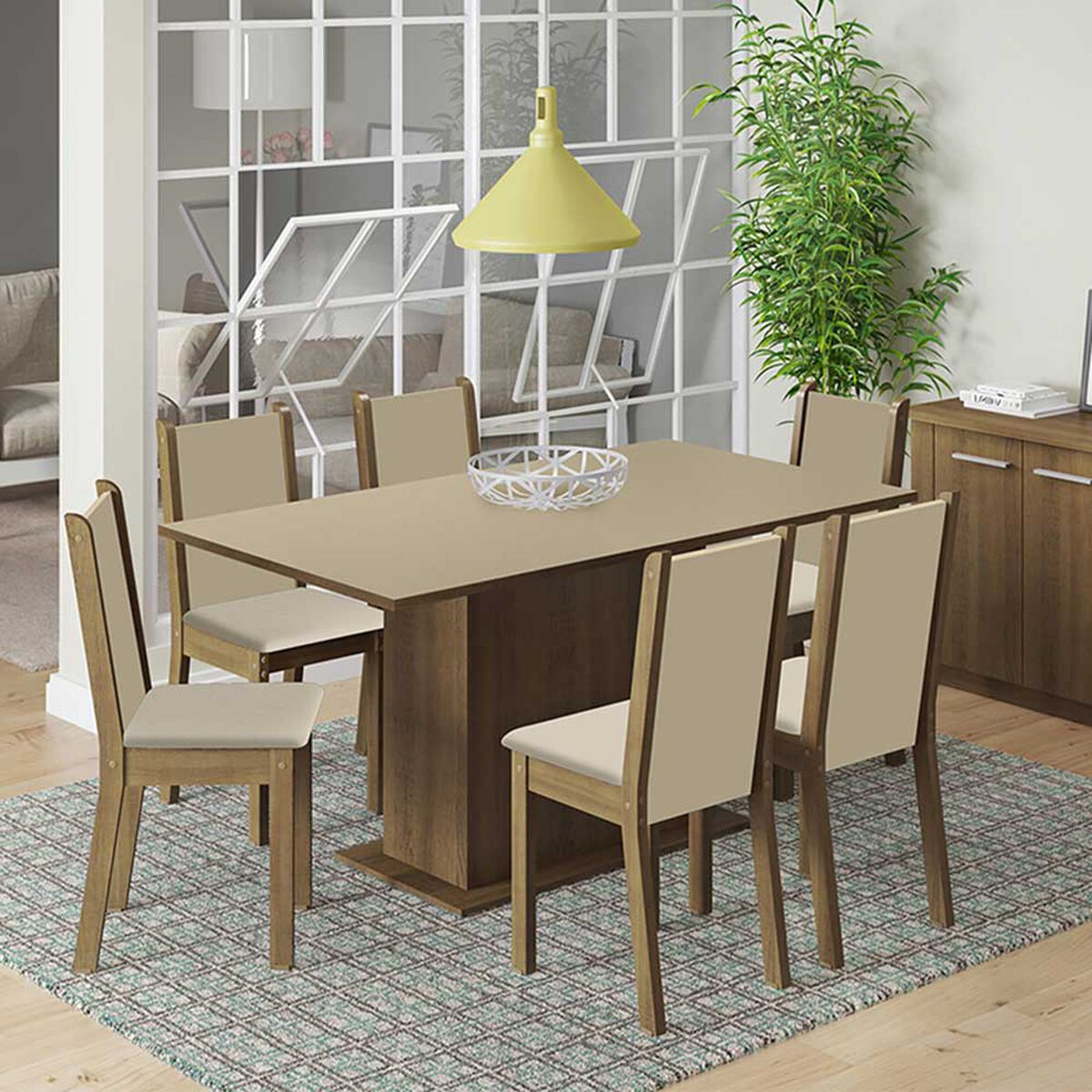 Juego de Comedor Vekkahome Suecia 6 Sillas Beige