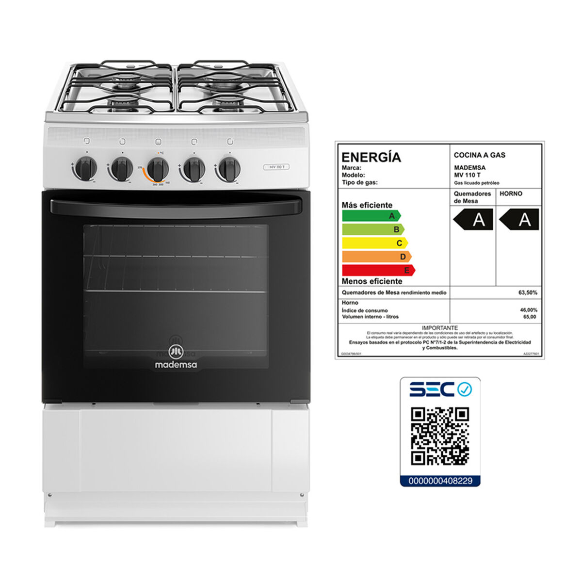 Cocina a Gas Mademsa MV 110 T 4 Quemadores