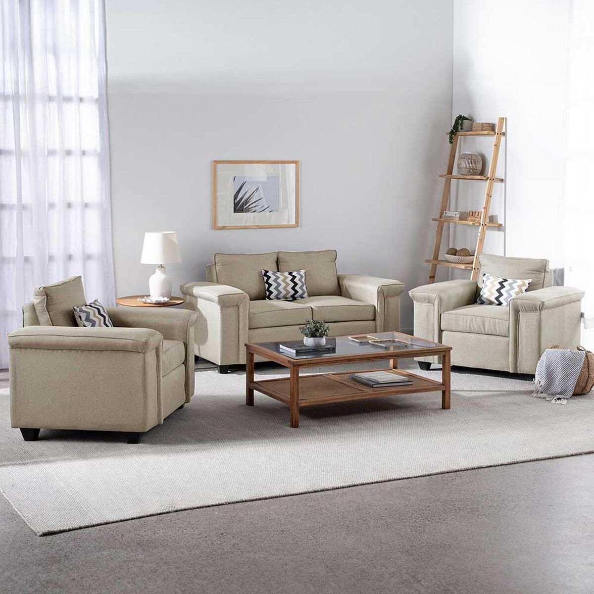 Juegos de Living Mons Sicilia Sofá 2 Cuerpos + Dos Sillones 1 Cuerpo Beige