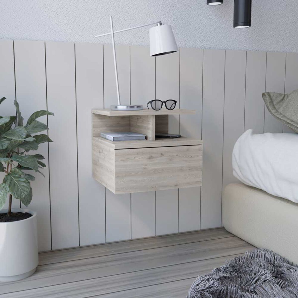 Velador Rectangular TuHome Dreams 1 Cajón Ceniza