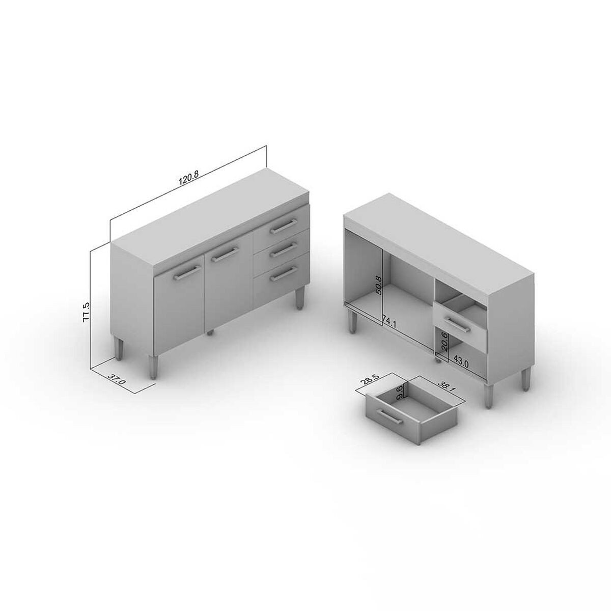 Mueble de Cocina Base Vekkahome Opie 2 Cajones 3 Puertas Gris