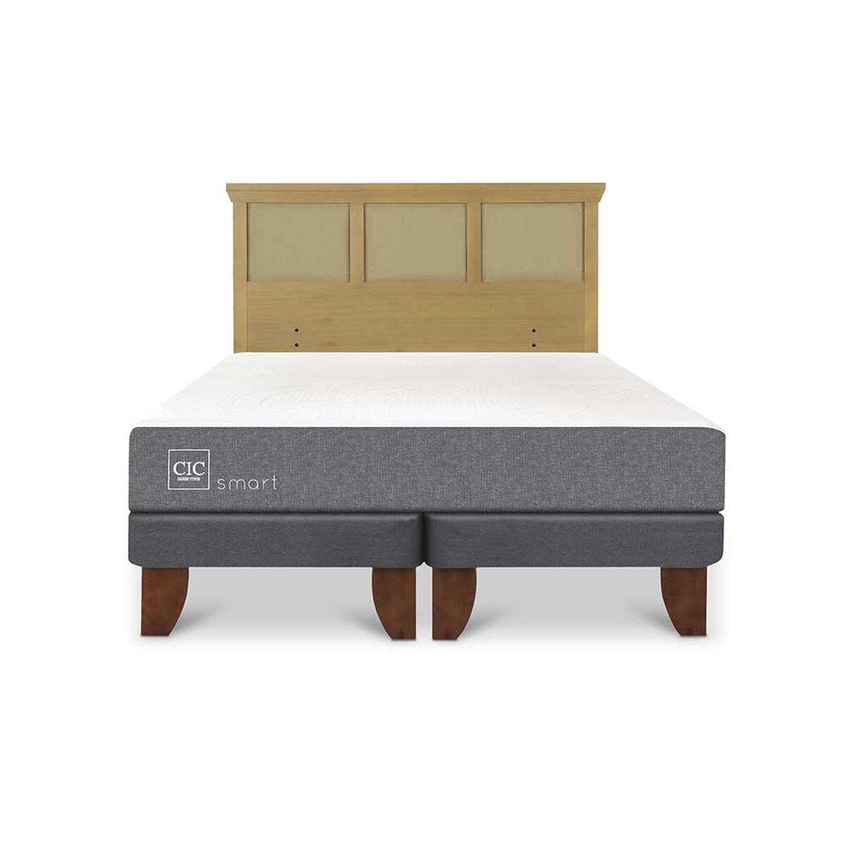 Cama Europea CIC Base Dividida King Smart + Respaldo Torino Mostaza