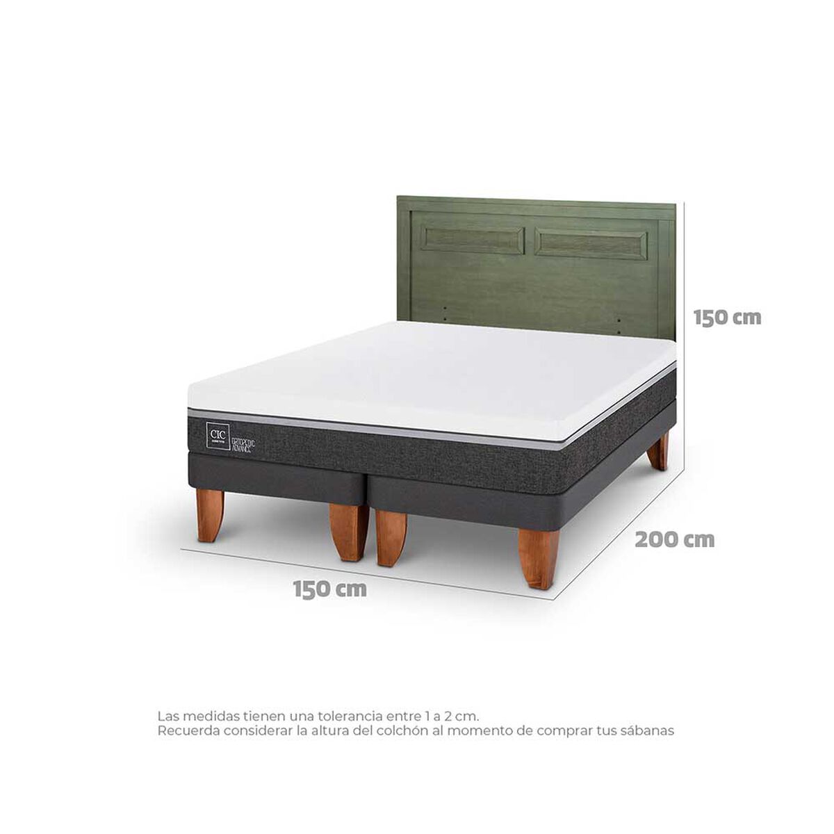 Cama Europea CIC Base Dividida 2 Plazas Ortopedic Advance + Respaldo Milan Olivo