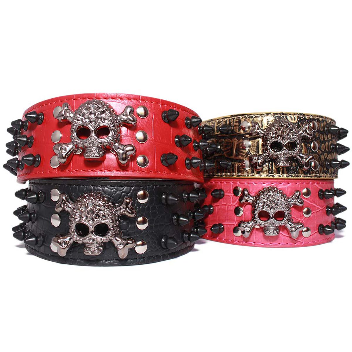 Collar Mascan Grueso Calavera Puntas Redondas Eco cuero para Perro