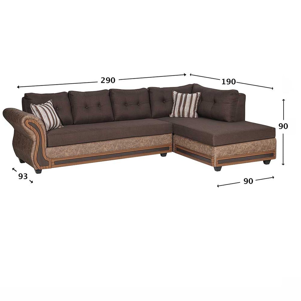 Sofá Seccional Derecho Muebles M&E Cochamó 3 Cuerpos Chocolate