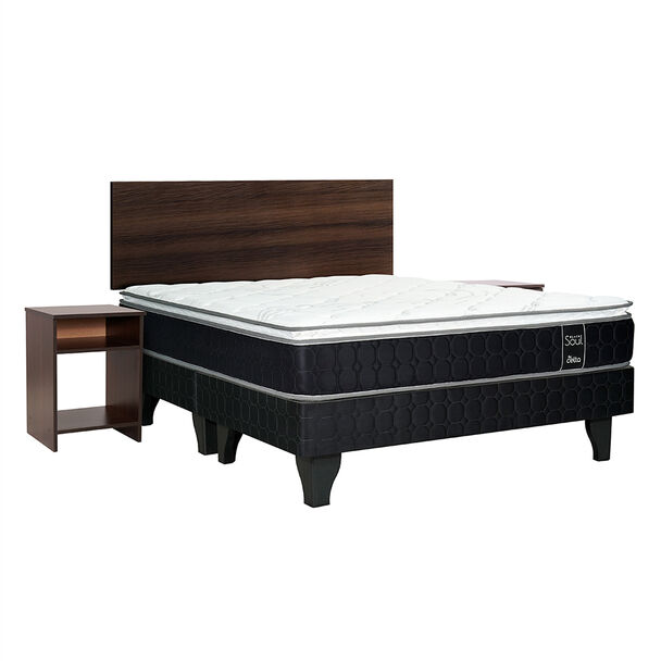 Cama Europea Celta Base Dividida 2 Plazas Black Soul + Respaldo + 2 Veladores Castilla