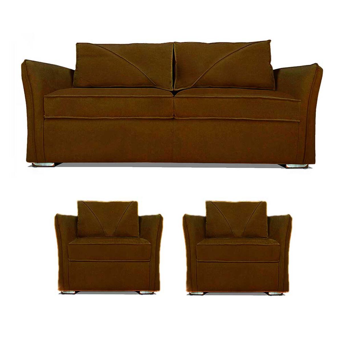 Juego de Living Elegant Detail Atlanta   Sof&aacute; 3 Cuerpos + Dos Sillones 1 Cuerpo Caf&eacute;