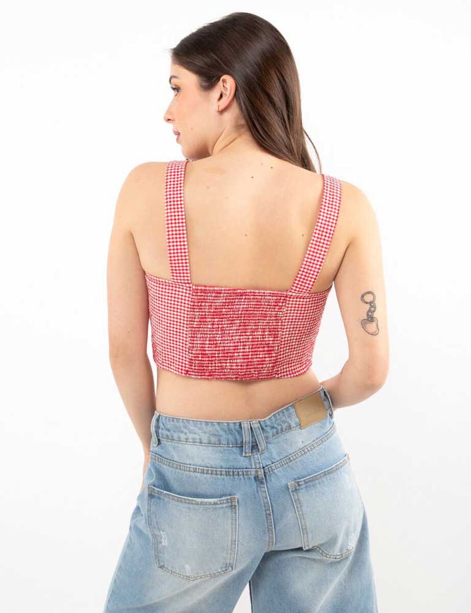 Polera Tartán Crop Sin Mangas Mujer Icono