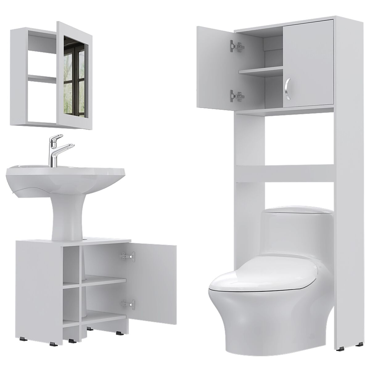 Lavamanos + Mueble Optimizador + Mueble Botiquín TuHome