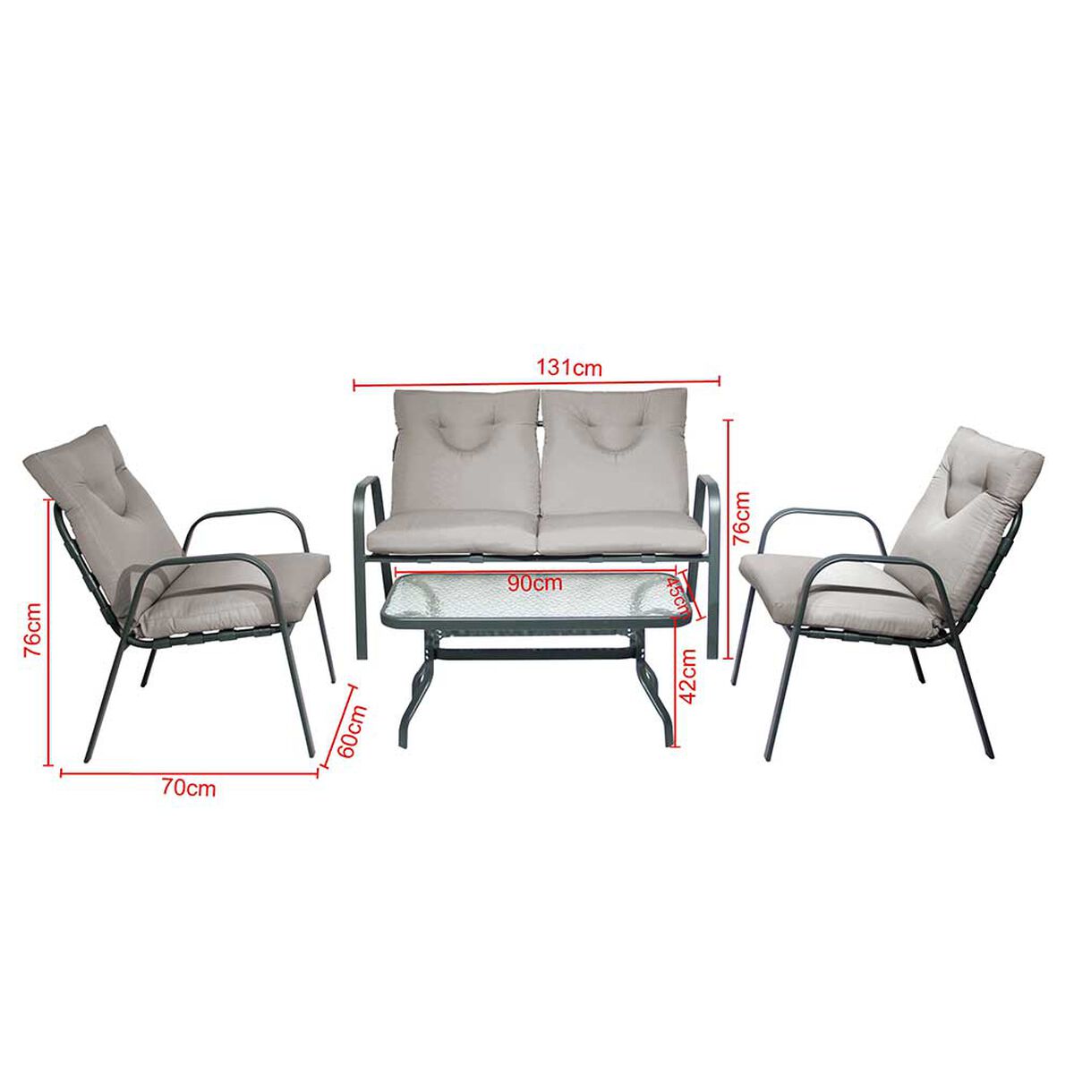 Juego de Living para Terraza Casanova Murano Sofá 2 Cuerpos + Dos Sillones 1 Cuerpo + Mesa de Centro Gris