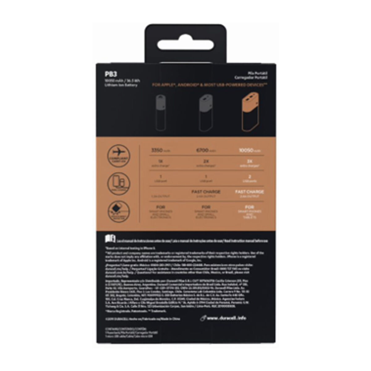 Batería Externa Portátil Duracell 10050 mAh