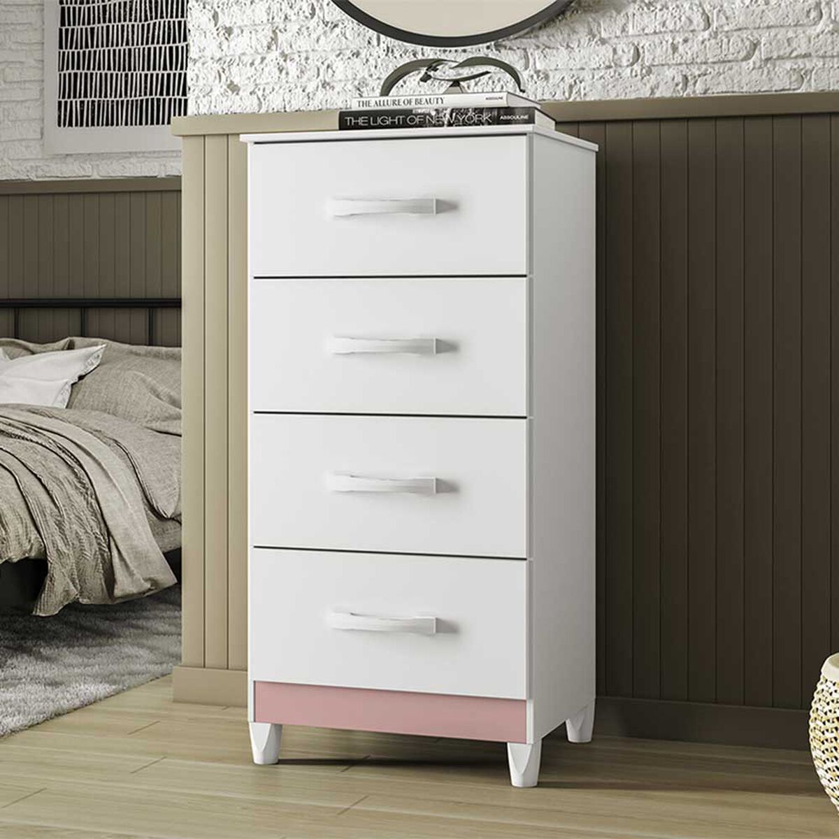 Cómoda Vekkahome Mobi 4 Cajones Blanco