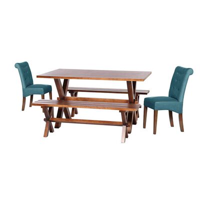 Juego de Comedor Latam Home Sevilla Oviedo 2 Sillas + 2 Bancas Velvet Turquesa