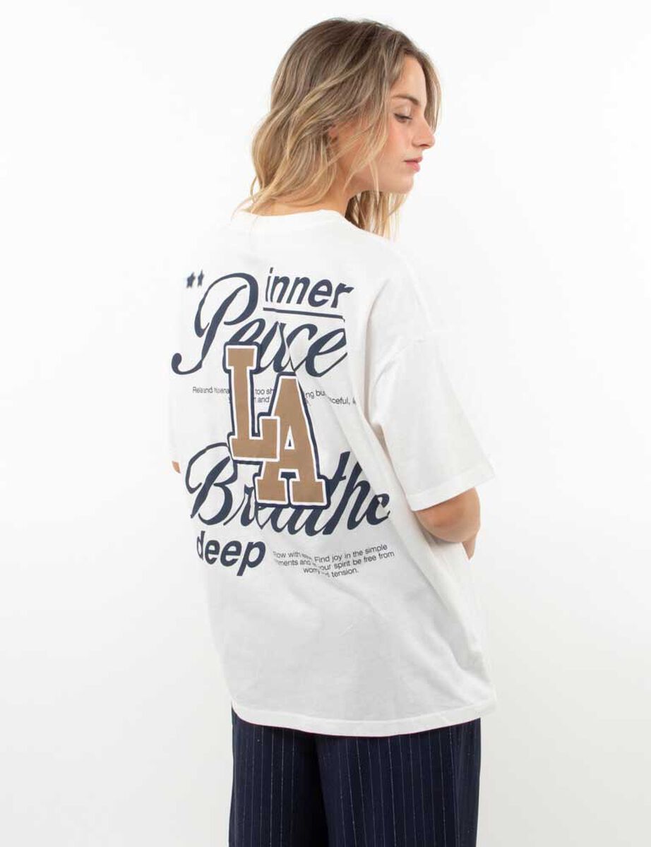 Polera Oversized Con Estampado Manga Corta Mujer Icono