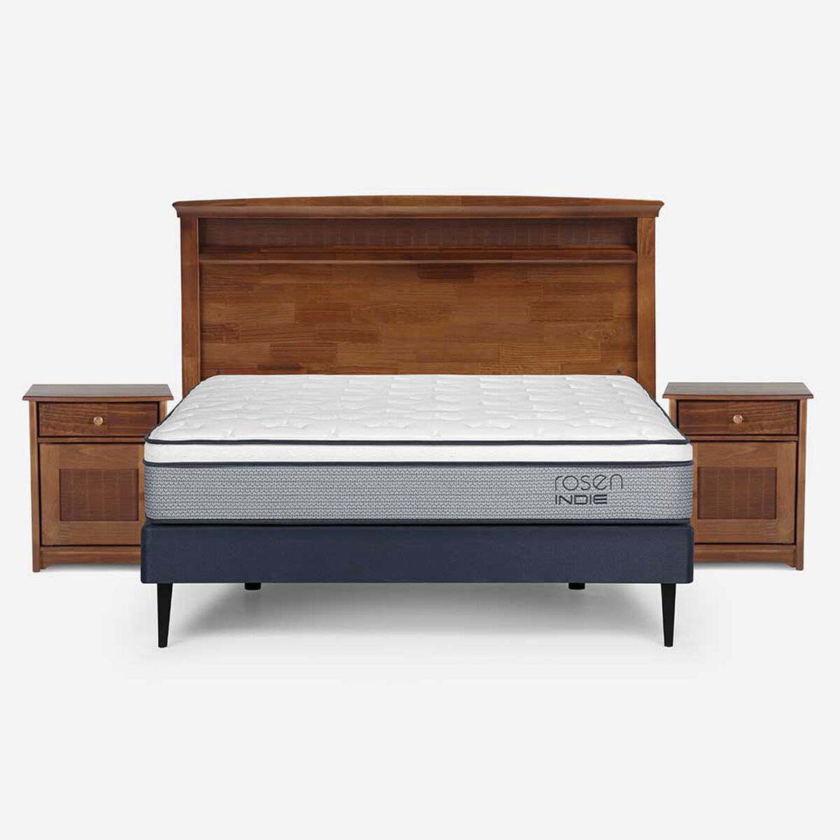 Cama Europea Rosen 2 Plazas Indie + Respaldo + 2 Veladores Veneto