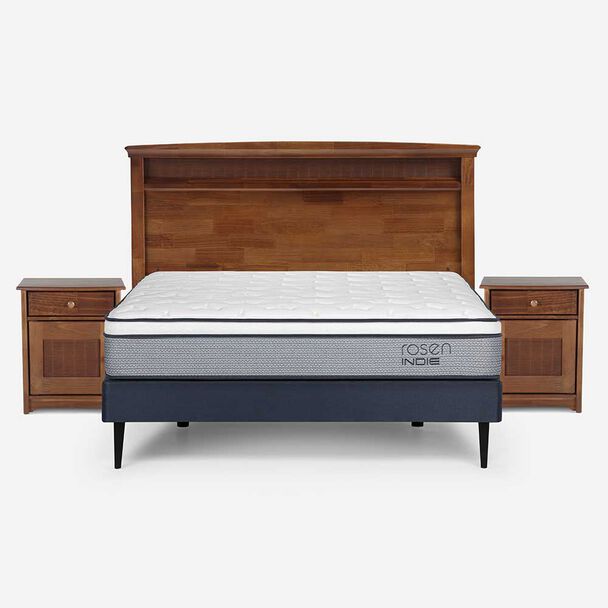 Cama Europea Rosen 2 Plazas Indie + Respaldo + 2 Veladores Veneto