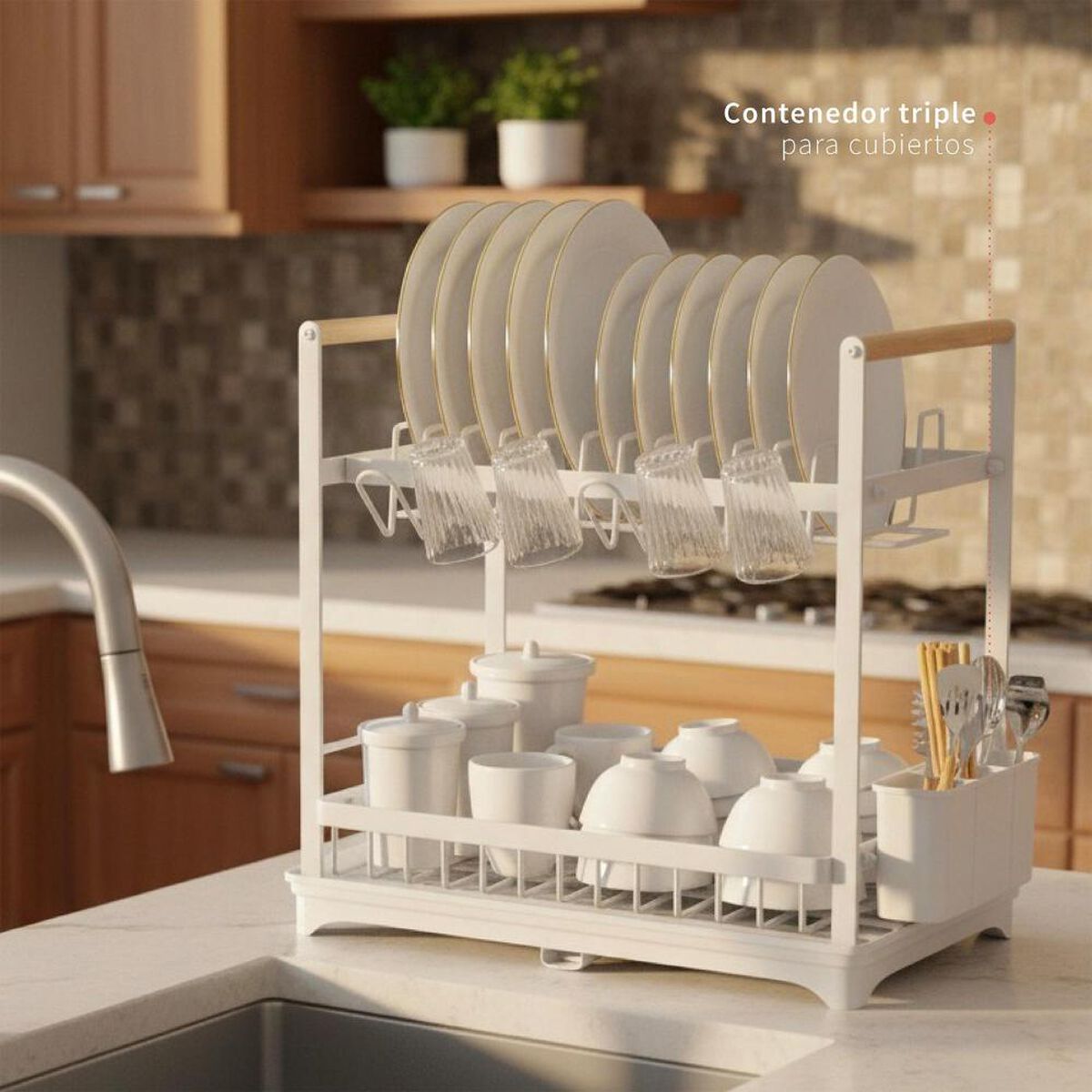 Secaplatos Escurridor Simplit Acero Inox Valencia 2 Niveles Blanco