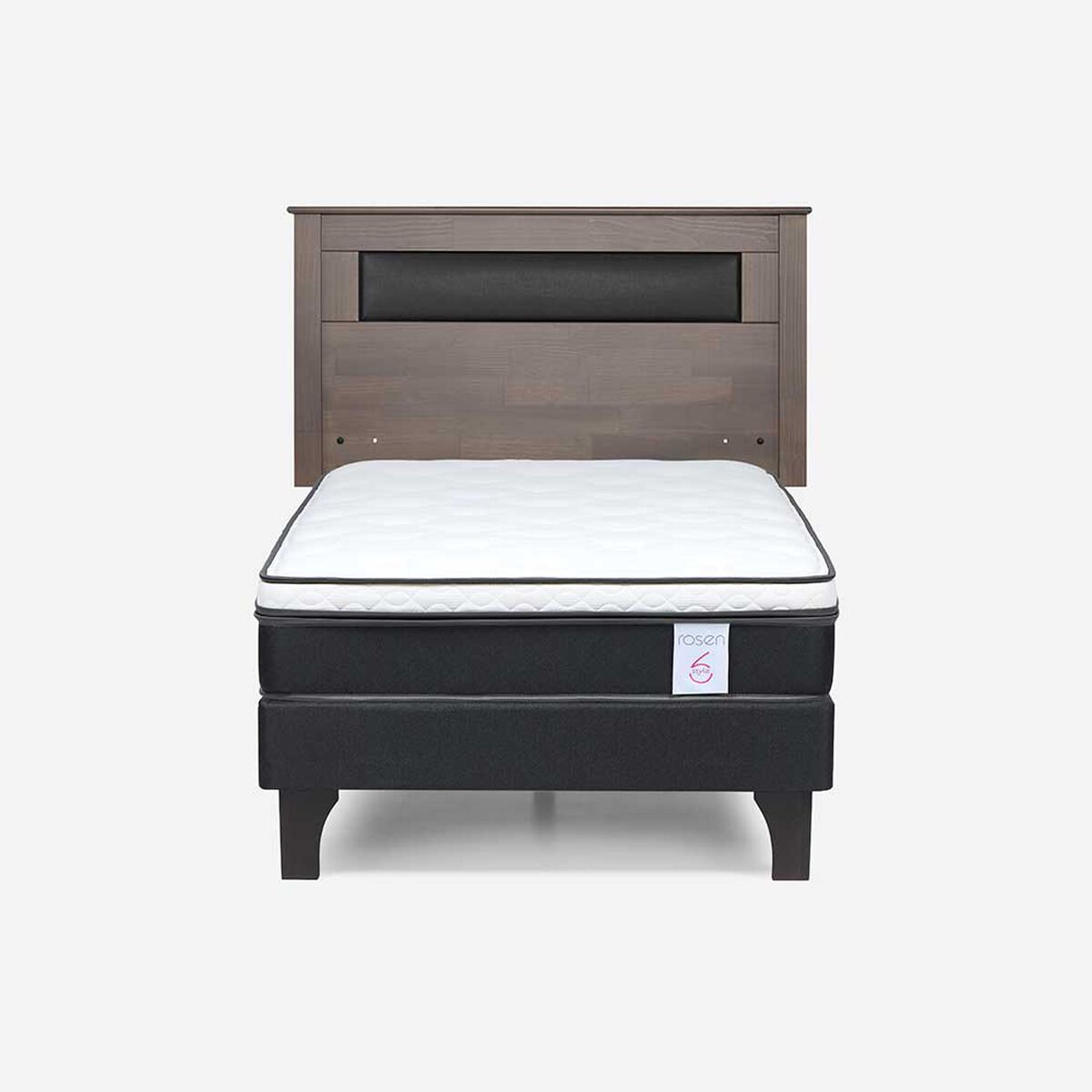 Cama Europea Rosen 1,5 Plazas New style 6 + Respaldo Ferrera Gris