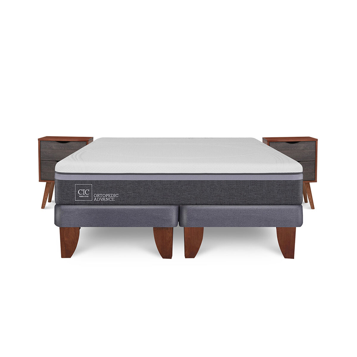 Cama Europea CIC Base Dividida 2 Plazas Ortopedic Advance + 2 Veladores Niger