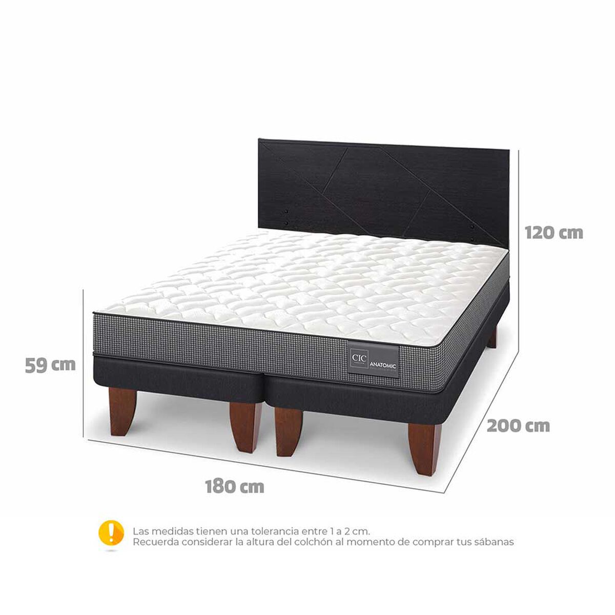 Cama Europea CIC Base Dividida King Anatomic + Respaldo Villarrica Negro