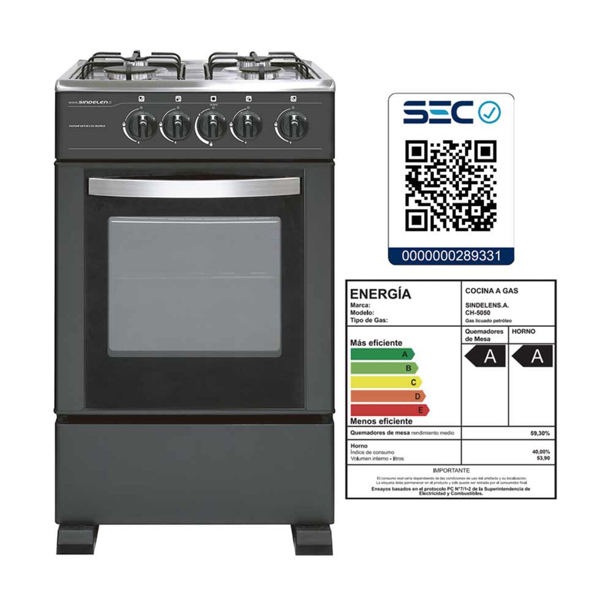 Cocina a Gas Sindelen CH-5050 4 Quemadores