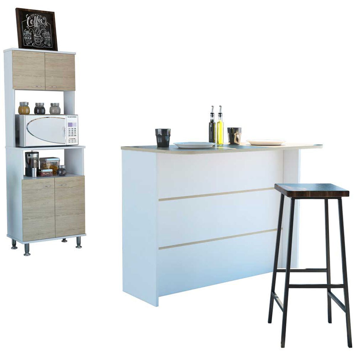 Combo Mueble Microondas + Barra de Cocina TuHome Kitchen Blanco