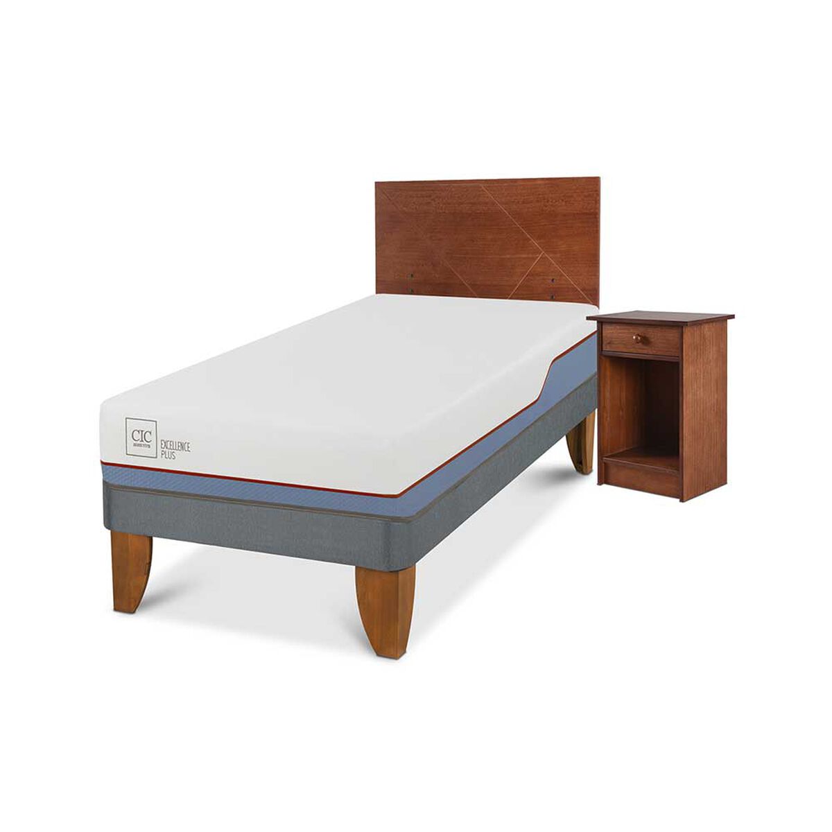 Cama Europea CIC 1 Plaza Excellence Plus + Respaldo + Velador New Villarrica
