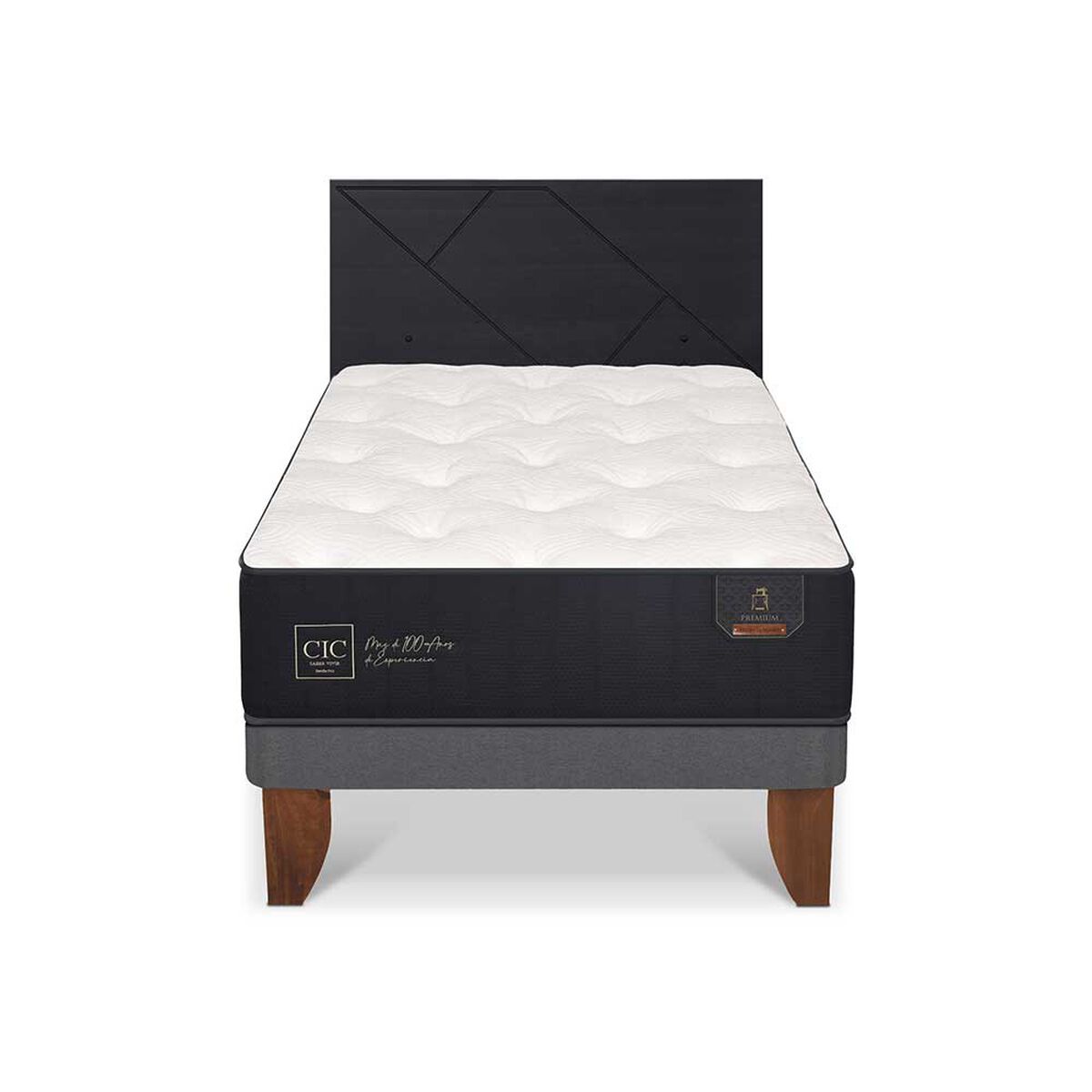 Cama Europea CIC 1,5 Plazas Premium + Respaldo Villarrica Negro