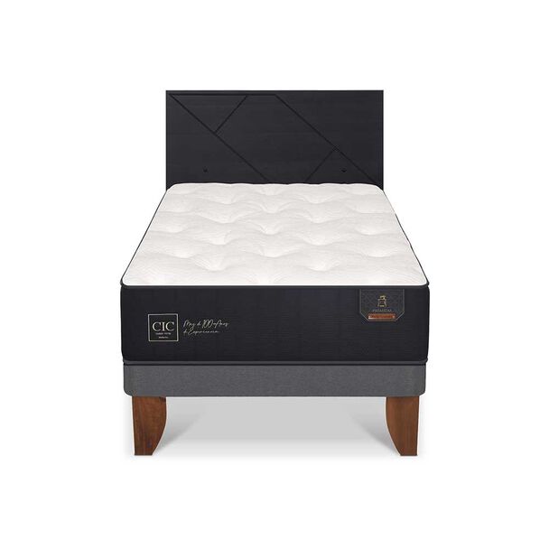 Cama Europea CIC 1,5 Plazas Premium + Respaldo Villarrica Negro