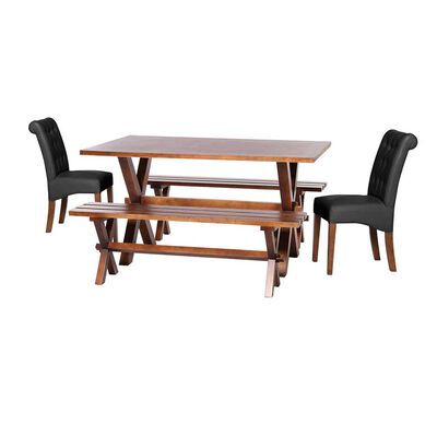 Juego de Comedor Latam Home Sevilla Oviedo 2 Sillas + 2 Bancas PU Negro