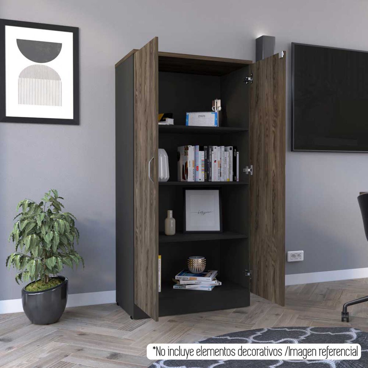 Biblioteca TuHome Home Office 2 Puertas Negro Soft Coñac
