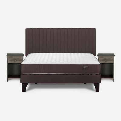 Imagen 1 del producto Cama Europea Rosen 2 Plazas Ergo T + Respaldo Café + 2 Veladores Grafito