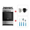 Combo Cocina a Gas Mademsa MV 220 T 4 Quemadores + Set 2 Mugs Zibel MG-0476 Blanco Negro + Juego de Cubiertos Casanova K-1050 16 Piezas