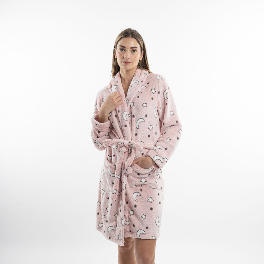 Bata Coral Fleece Lunas Mujer Icono