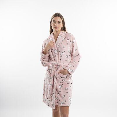 Bata Coral Fleece Lunas Mujer Icono