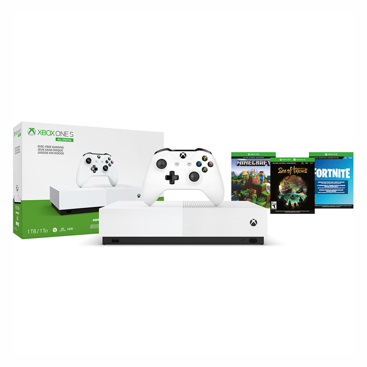 Consola Xbox One S 1TB Edición All-Digital + Juegos Minecraft, Sea Of Thieves y Fortnite