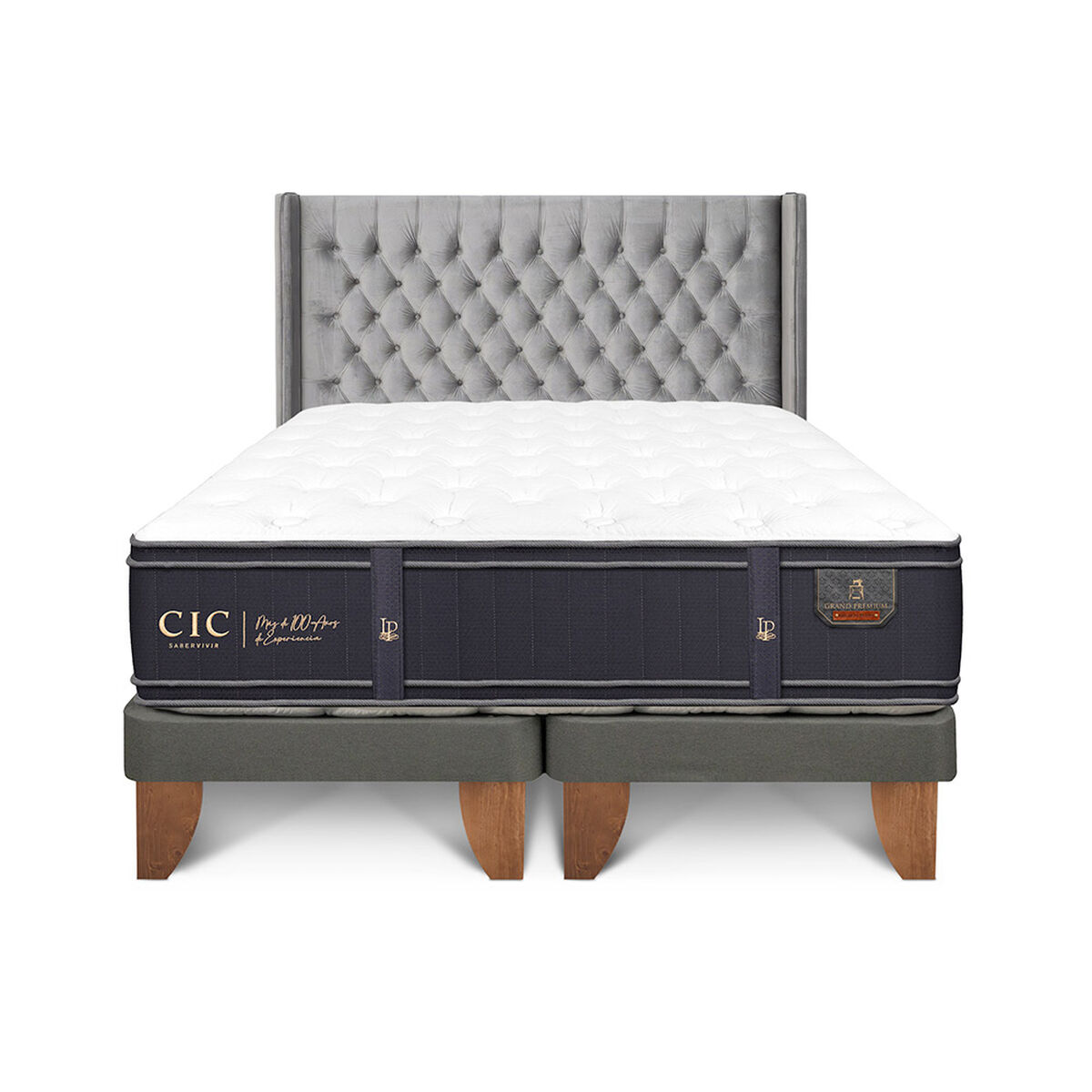 Cama Europea CIC Base Dividida 2 Plazas Grand Premium + Respaldo Sesia