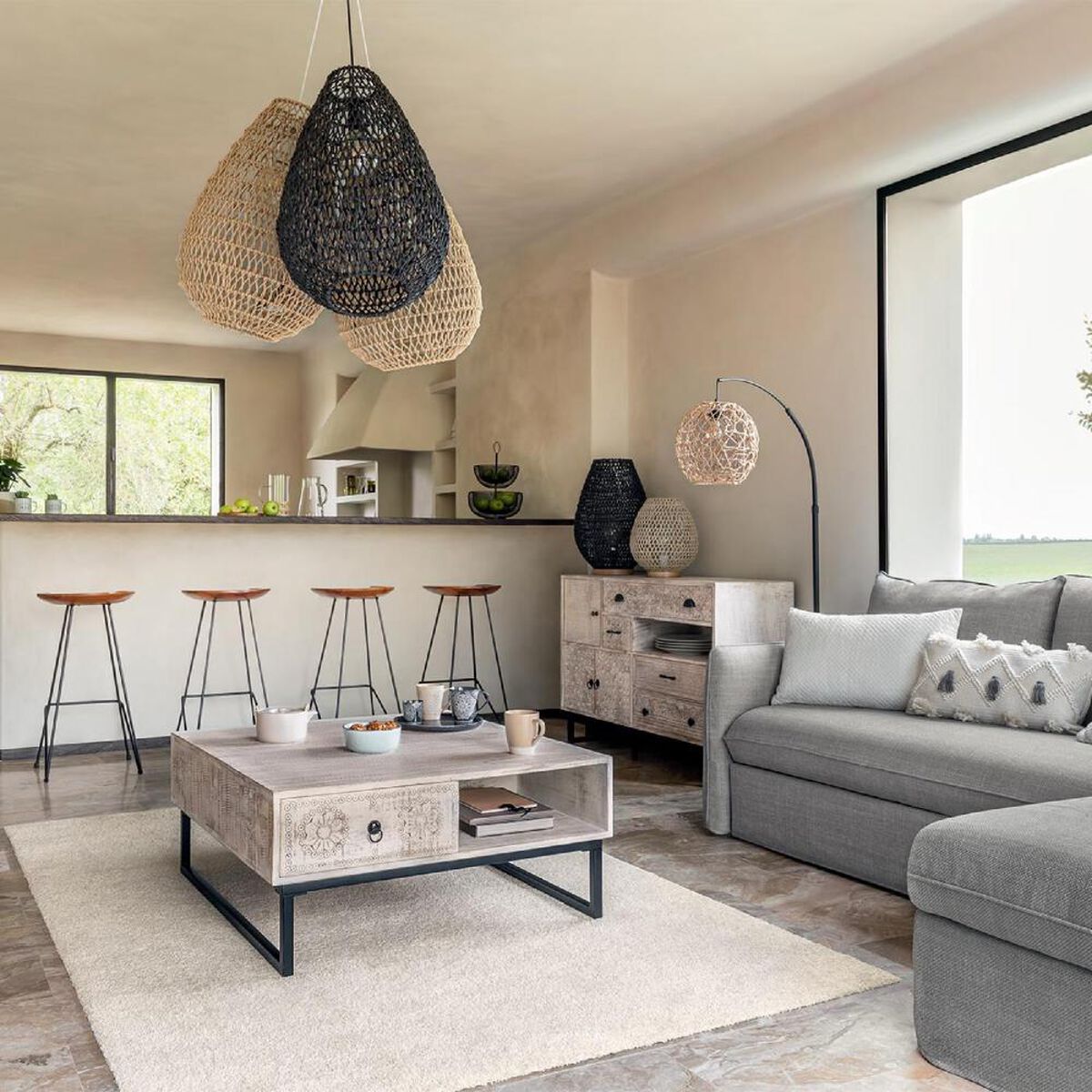 L&aacute;mpara de Pie Arco Atmosphera Raahe 180cm Metal Natural