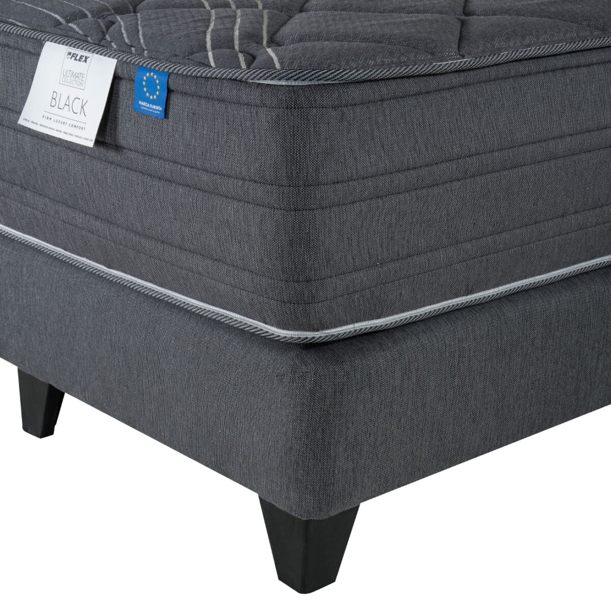 Cama Europea Flex 2 Plazas Black + 1 Respaldo