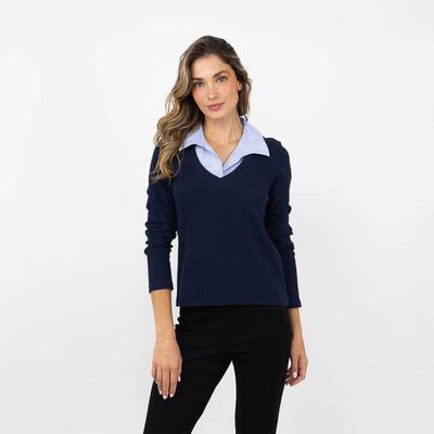 Polera Manga Larga Mujer Zibel Azul, Beige, Burdeo, Negro