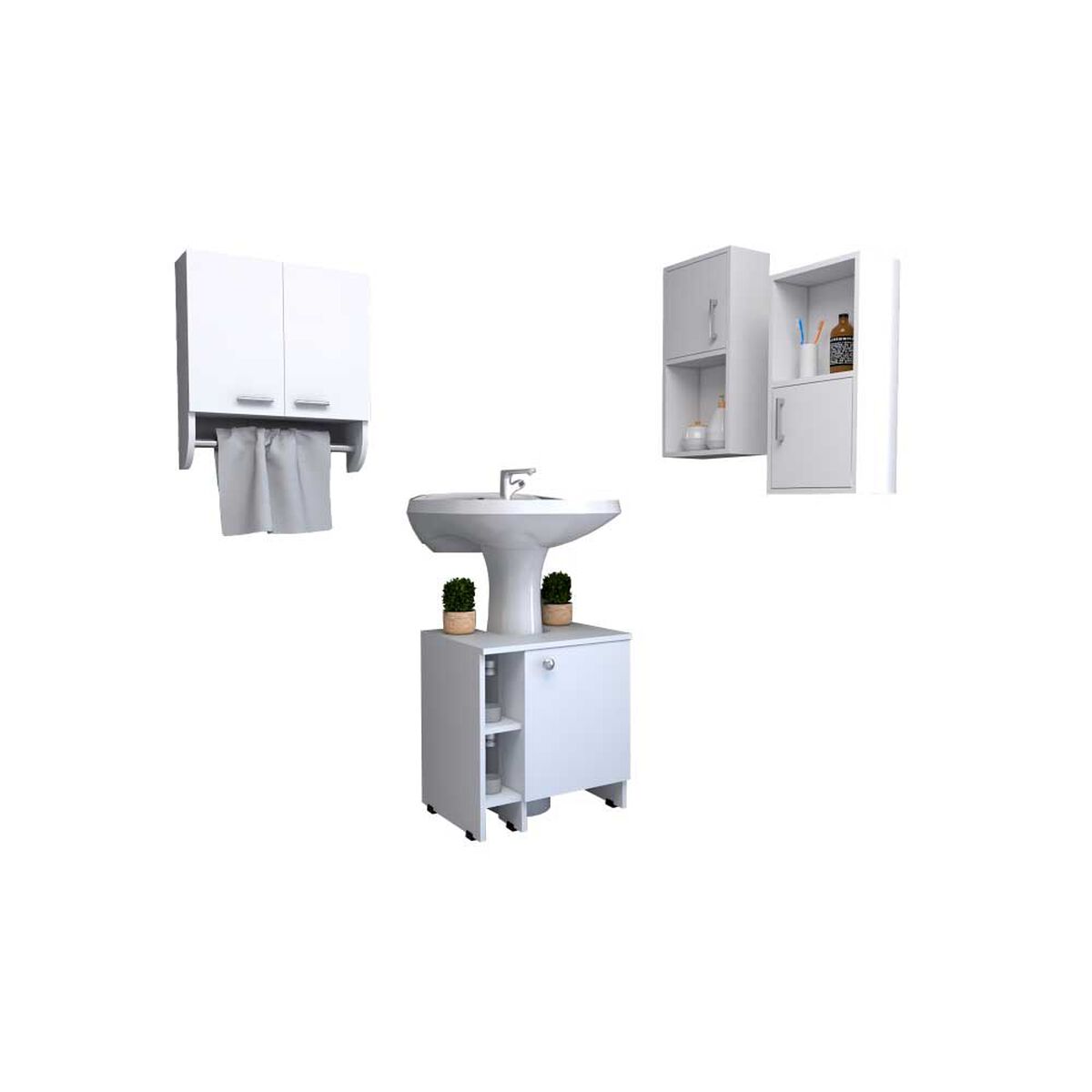Combo Botiquín + Mueble Lavamanos + Mueble Auxiliar TuHome My Bath Blanco