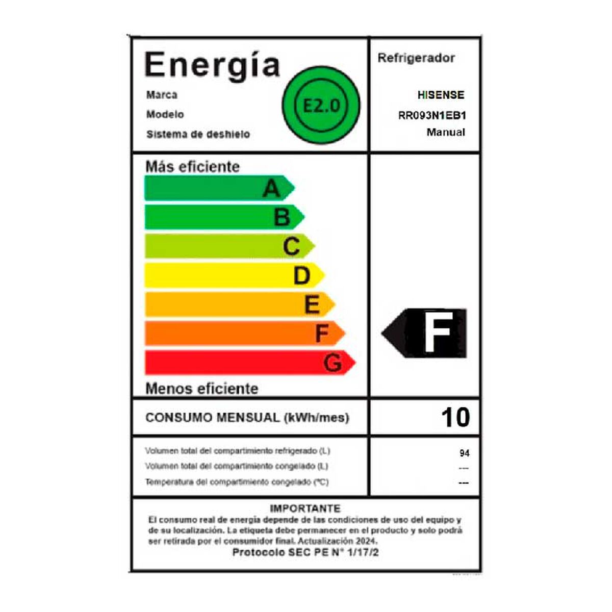 Refrigerador Fr&iacute;o Directo Hisense RR093N1EB1 94 lts.