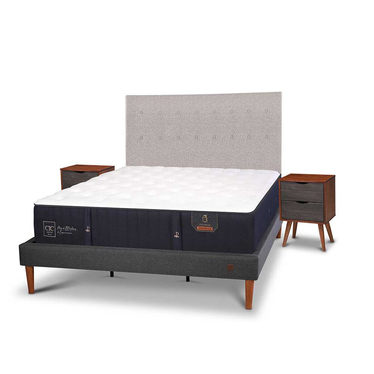 Cama Europea CIC King Premium + Respaldo + Veladores