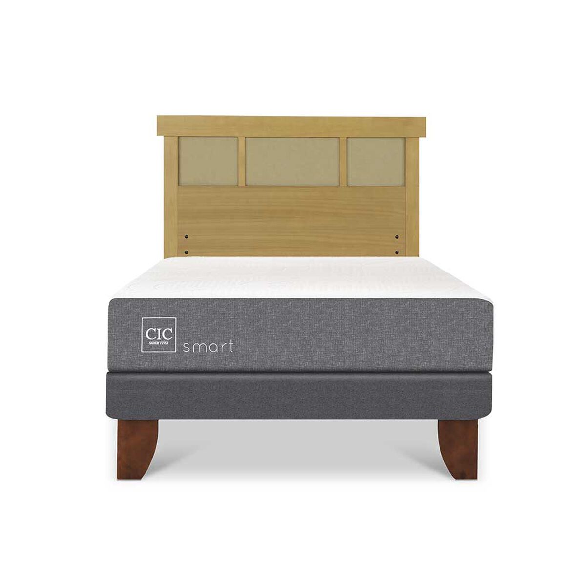 Cama Europea CIC 1,5 Plazas Smart + Respaldo Dublin Mostaza