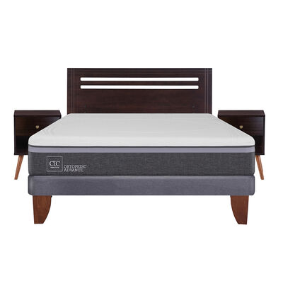 Cama Europea CIC 2 Plazas Ortopedic Advance + Respaldo + 2 Veladores New Munich